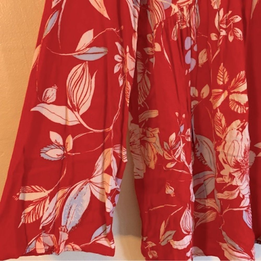 Boho Free People Top Rayon Red Floral Sz Small Gorgeous - Picture 2 of 7